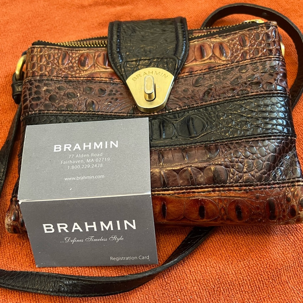 Brahmin Brown and Black Textured Crossbody Bag with Gold Clasp - Picture 2 of 7